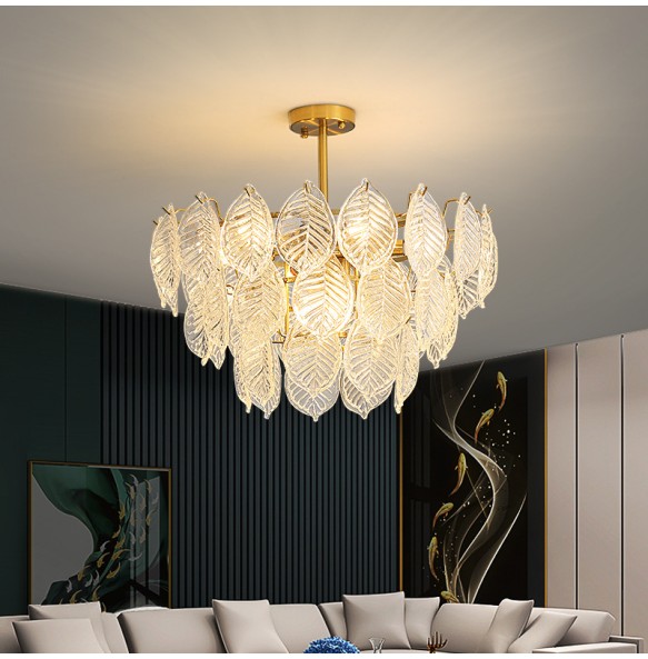 Modern Glass Ceiling Chandelier Home Decor Glass Leaf Lighting Led Dining Room Chandeliers Living Room Luxury Lustres