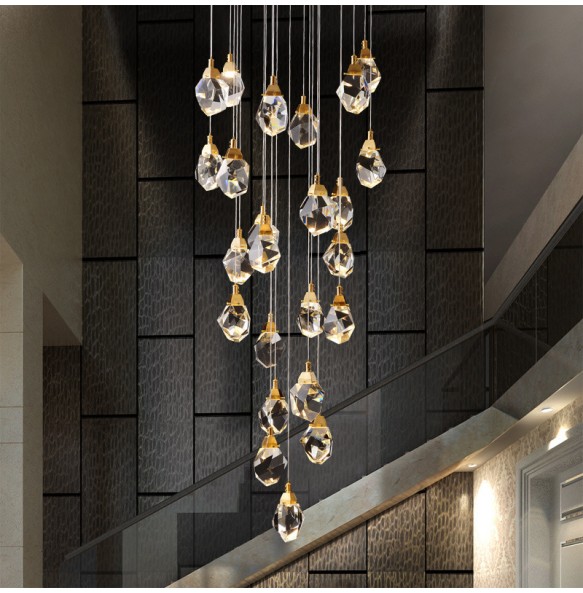 Modern Luxury Staircase Crystal Ceiling Chandelier Long Large Pendant Lamp Home Decor Lustres 2024 Hanglamp Brass Light Fixture