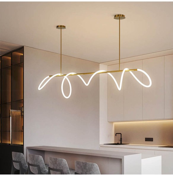 Postmodern LED Gold Silicone Tube Pendant Light Long Hanglamp Home Decor Dining Room Led Long Pipe Ceiling Chandelier