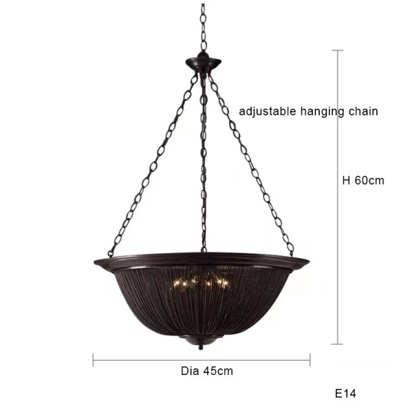 Retro Black Aluminum Chain Tassel Pendant Lights Dimmable Fancy Shade Classic Chandelier for Foyer Villa Home Decor