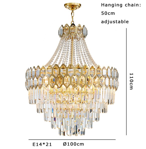 Luxury Gold Classical Hanging Lamp Dimmable LED Crystal Light Fixture Lustre Large Hotel Pendant Light Home Decor Room Decor