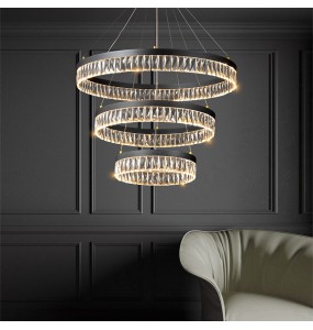 Post Modern Dimmable LED Light Luxury Pendant Light Black Modern Suspension Crystal Hanging Lamp Home Decor Appliance Indoor