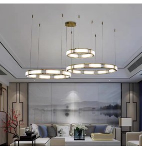 Post-Modern Led Round Marble Pendant Light Home Decor Luxury Suspension Luminaire Lustre Living Room Dimmable Chandelier