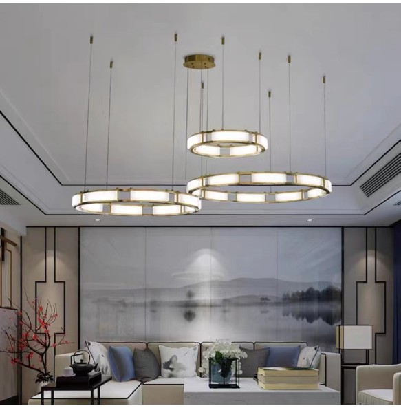 Post-Modern Led Round Marble Pendant Light Home Decor Luxury Suspension Luminaire Lustre Living Room Dimmable Chandelier