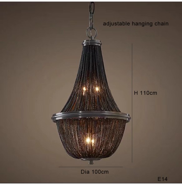 Retro Black Aluminum Chain Tassel Pendant Lights Dimmable Fancy Shade Classic Chandelier for Foyer Villa Home Decor