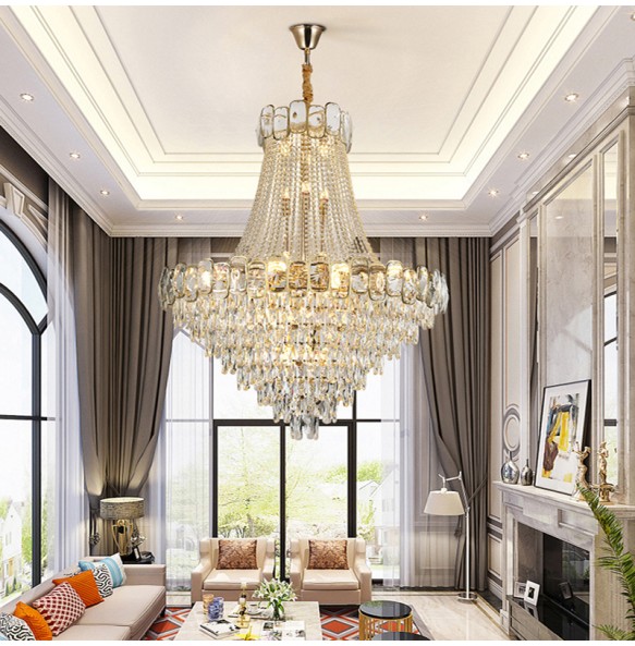 Nordic Large Crystal Ceiling Chandelier Room Decor Big Hanging Lamps Lustre Lampara for Villa Foyer Stairwell