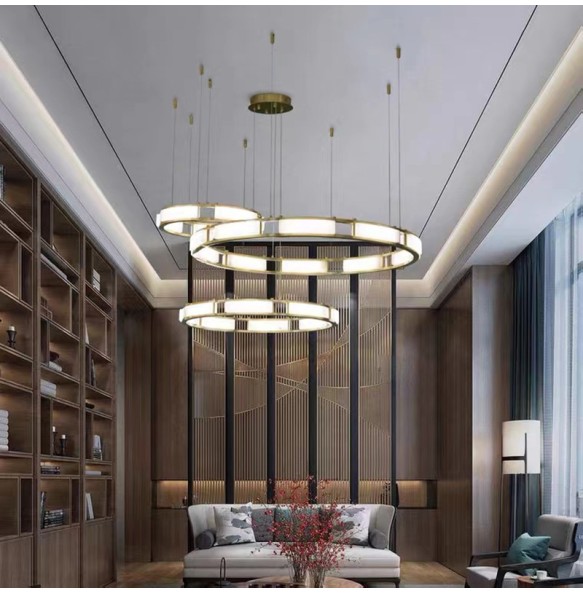 Post-Modern Led Round Marble Pendant Light Home Decor Luxury Suspension Luminaire Lustre Living Room Dimmable Chandelier