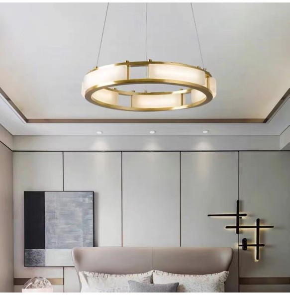 Post-Modern Led Round Marble Pendant Light Home Decor Luxury Suspension Luminaire Lustre Living Room Dimmable Chandelier