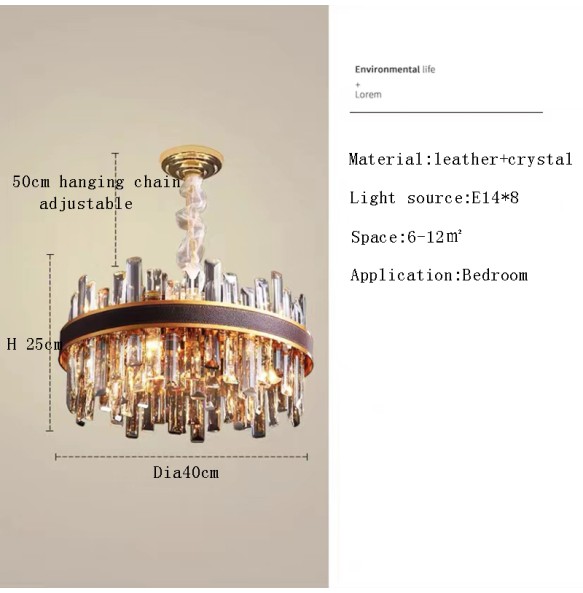 Smoky Grey Chandelier with Crystals Led Luxury Leather Pendant Light Dimmable Home Decor Exquisite Lustre for Living Room