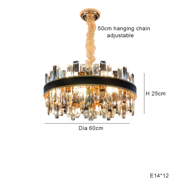 Smoky Grey Chandelier with Crystals Led Luxury Leather Pendant Light Dimmable Home Decor Exquisite Lustre for Living Room