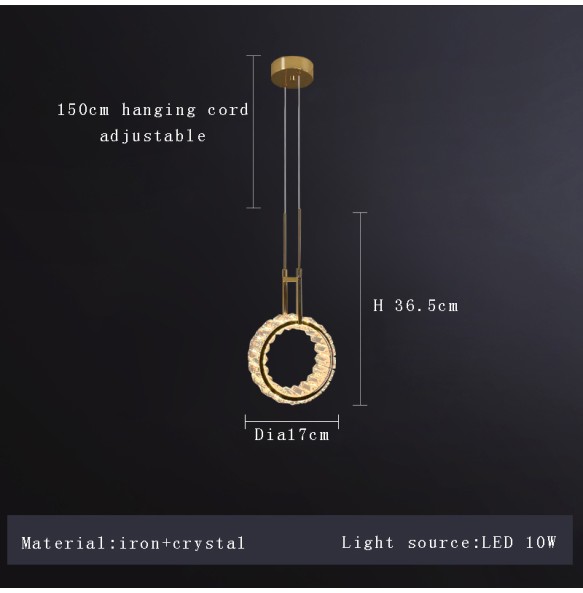 Modern Luxury Round Crystal Bedside Pendant Light Gold Small Hanging Lamp for Ceiling Home Decoration Bedroom Light Fixture