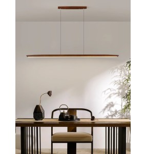 Long Wooden Pendant Lamp above Dining Table Led Hanging Light Modern Casa Lustre Black Walnut Lamp for Dining Room