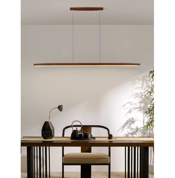 Long Wooden Pendant Lamp above Dining Table Led Hanging Light Modern Casa Lustre Black Walnut Lamp for Dining Room