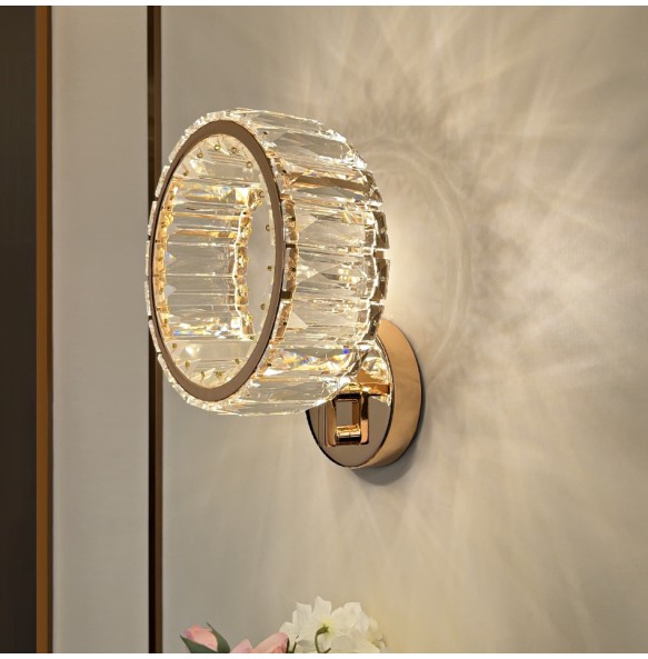 Modern Luxury Round Crystal Bedside Pendant Light Gold Small Hanging Lamp for Ceiling Home Decoration Bedroom Light Fixture