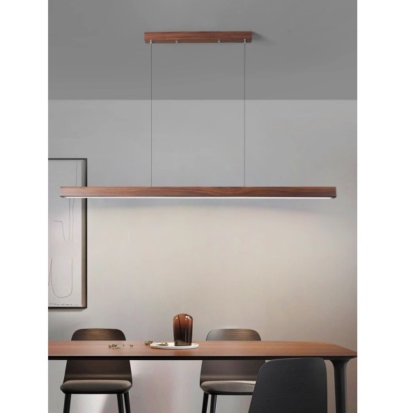 Modern Minimalist Wooden Pendant Light Home Decoration Long Solid Wood Light Fixture Black Walnut Hanging Lamp for Dining Room