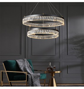 Post Modern Dimmable LED Light Luxury Pendant Light Black Modern Suspension Crystal Hanging Lamp Home Decor Appliance Indoor