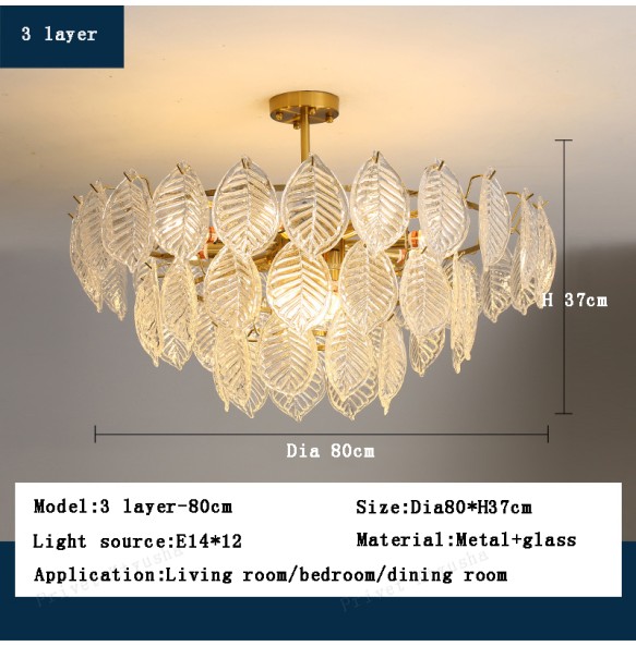 Modern Glass Ceiling Chandelier Home Decor Glass Leaf Lighting Led Dining Room Chandeliers Living Room Luxury Lustres