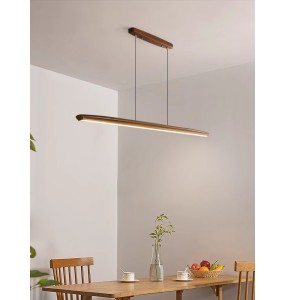 Long Wooden Pendant Lamp above Dining Table Led Hanging Light Modern Casa Lustre Black Walnut Lamp for Dining Room