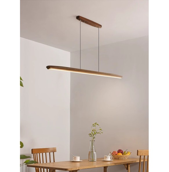 Long Wooden Pendant Lamp above Dining Table Led Hanging Light Modern Casa Lustre Black Walnut Lamp for Dining Room