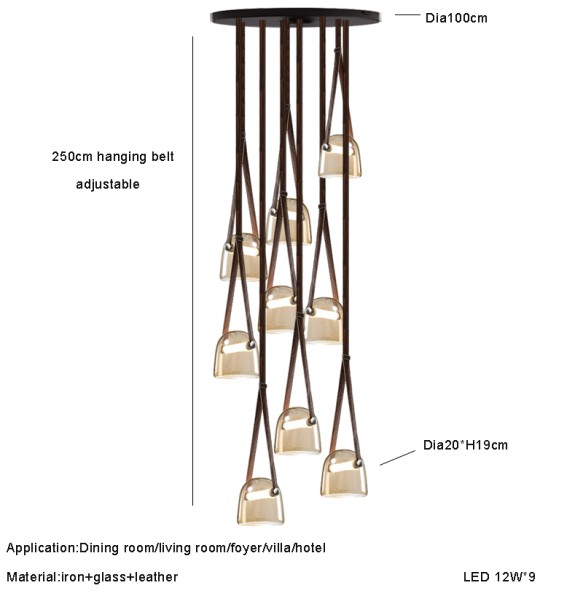 Modern 2024 Leather Belt Ceiling Chandelier Luxury Glass Pendant Light Lustres Home Decor Led Lamps for Dining Room Living Room