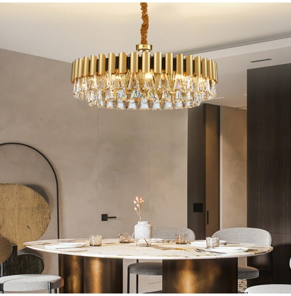 Luxury Gold Pendant Light Big 2024 Classic LED Dimmable Crystal Light Fixture Lustre Home Appliance Home Decor Dining Room