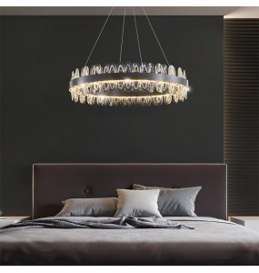 Living Room Indoor Luxury Dimmable LED Pendant Light Kitchen Island Black Modern Suspension Crystal Hanging Lamp Dining Table