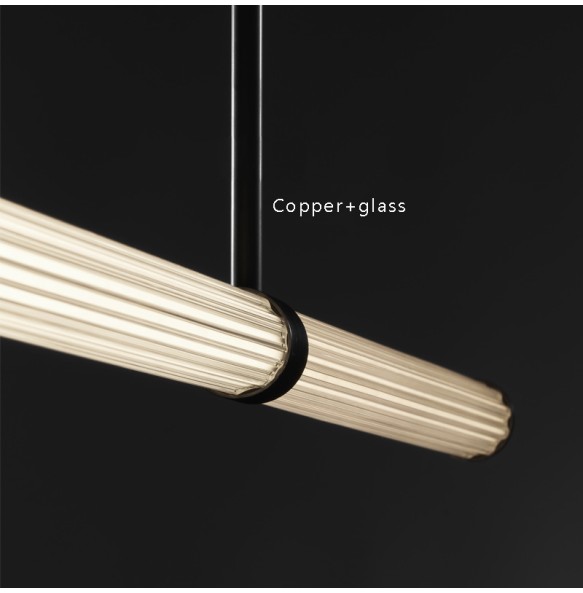 Modern All Copper Glass Pendant Lamp Dining Room Decoration Long Hanging Lamps for Ceiling Black Luxury Lustres