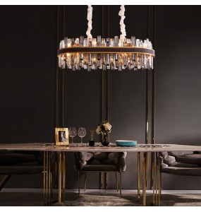 Smoky Grey Chandelier with Crystals Led Luxury Leather Pendant Light Dimmable Home Decor Exquisite Lustre for Living Room