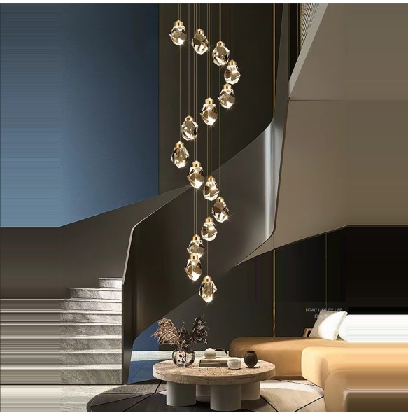 Modern Luxury Staircase Crystal Ceiling Chandelier Long Large Pendant Lamp Home Decor Lustres 2024 Hanglamp Brass Light Fixture