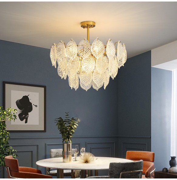 Modern Glass Ceiling Chandelier Home Decor Glass Leaf Lighting Led Dining Room Chandeliers Living Room Luxury Lustres