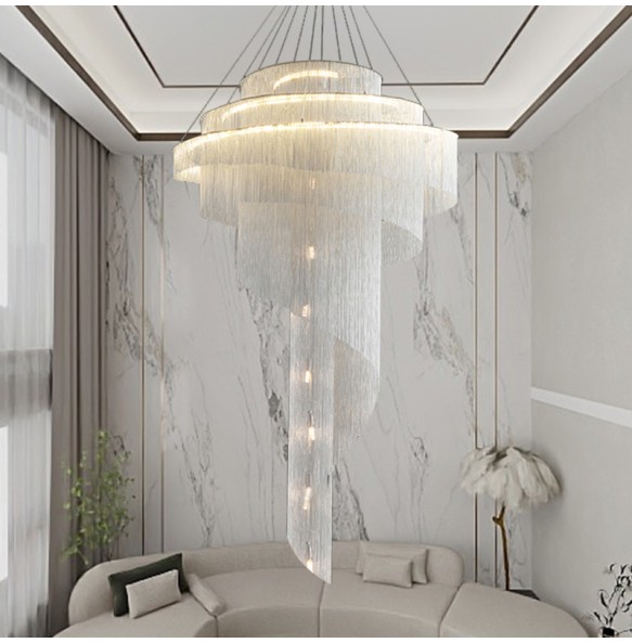 Led New Design Aluminum Tassel Pendant Light Luxury Gold Avize Modelleri 2024 Creative Lustre Salon Plafonnier Living Room Villa