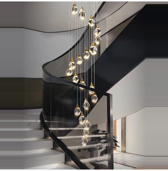 Modern Luxury Staircase Crystal Ceiling Chandelier Long Large Pendant Lamp Home Decor Lustres 2024 Hanglamp Brass Light Fixture