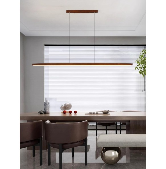 Long Wooden Pendant Lamp above Dining Table Led Hanging Light Modern Casa Lustre Black Walnut Lamp for Dining Room