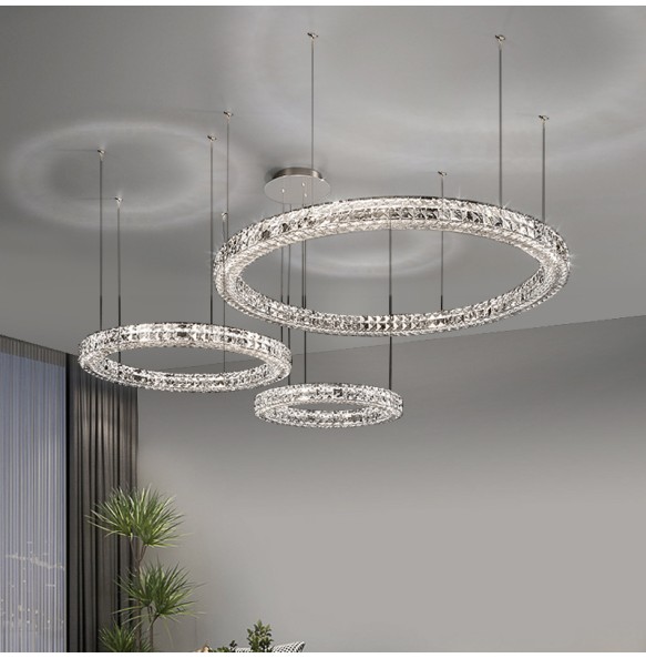 New Ring Crystal Pendant Light Simple Chandelier Home Decoration Lustres Luxury Hanging Lamps for Villa Foyer