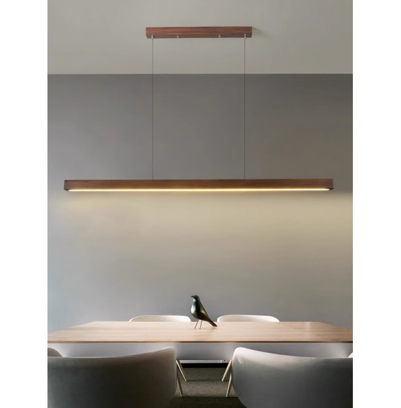 Modern Minimalist Wooden Pendant Light Home Decoration Long Solid Wood Light Fixture Black Walnut Hanging Lamp for Dining Room