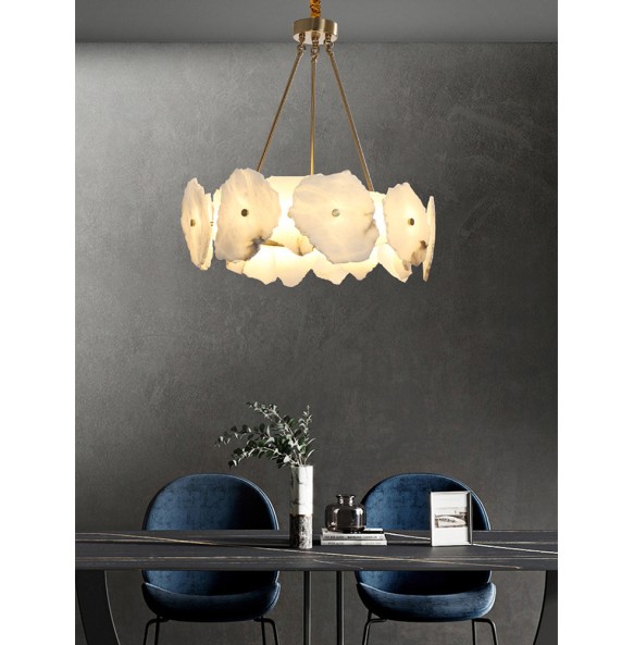 LED White Marble Copper Pendant Light Ivory Modern 2024 Ceiling Chandelier Home Decor Lustre Hanging Lamp for Dining Room