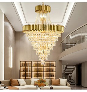 Multi-layer Crystal Round Gold Black Dimmable LED Lustre Pendant Light Stair Lights Luxury Hanging Lamp Home Decor