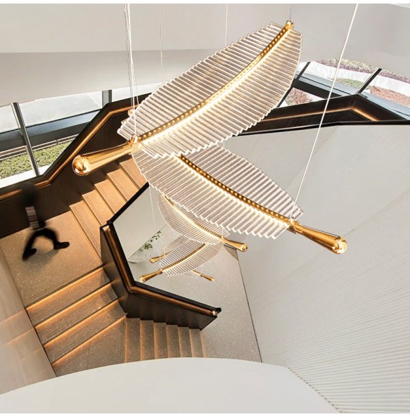 Modern 2024 Stairwel Leaf Ceiling Chandelier Large Staircase Pendant Light Home Decor Lustre High Ceiling Led Hanging Lamps