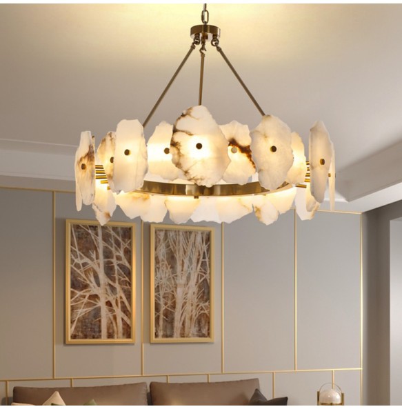 LED White Marble Copper Pendant Light Ivory Modern 2024 Ceiling Chandelier Home Decor Lustre Hanging Lamp for Dining Room