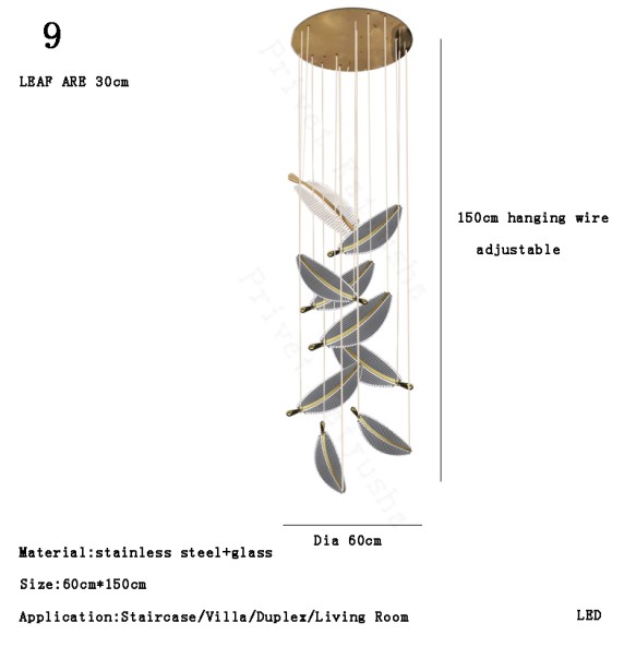 Modern 2024 Stairwel Leaf Ceiling Chandelier Large Staircase Pendant Light Home Decor Lustre High Ceiling Led Hanging Lamps