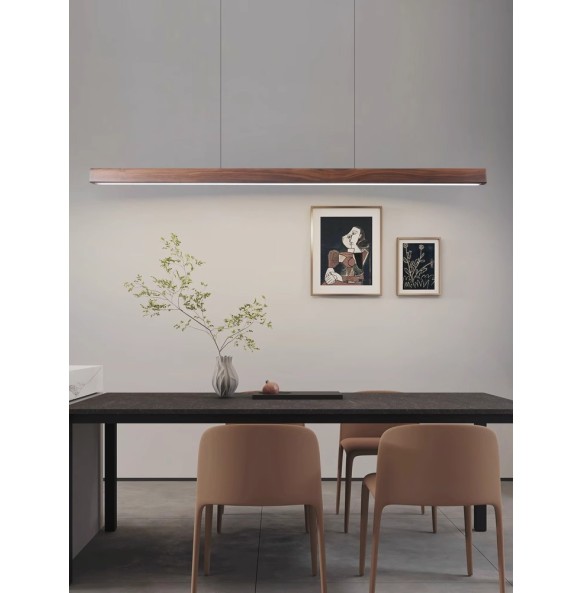 Modern Minimalist Wooden Pendant Light Home Decoration Long Solid Wood Light Fixture Black Walnut Hanging Lamp for Dining Room