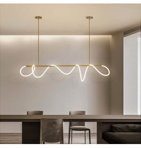 Postmodern LED Gold Silicone Tube Pendant Light Long Hanglamp Home Decor Dining Room Led Long Pipe Ceiling Chandelier