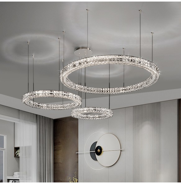 New Ring Crystal Pendant Light Simple Chandelier Home Decoration Lustres Luxury Hanging Lamps for Villa Foyer