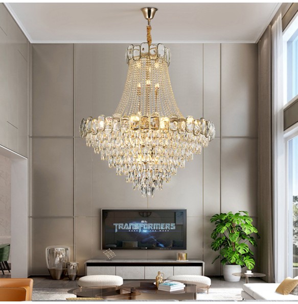 Nordic Large Crystal Ceiling Chandelier Room Decor Big Hanging Lamps Lustre Lampara for Villa Foyer Stairwell