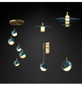 Postmodern Minimalist Blue Pendant Light Simple Copper Chandelier Bar Restaurant Decoration Lustres for Kitchen Island