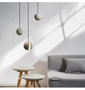 Lunar Surface Shaped Pendant Light Spherical Hanging Lamp Round Cement Grey Modern Suspension Dimmable LED Home Decoration