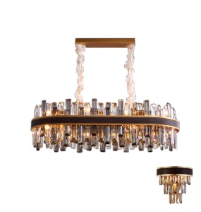 Smoky Grey Chandelier with Crystals Led Luxury Leather Pendant Light Dimmable Home Decor Exquisite Lustre for Living Room