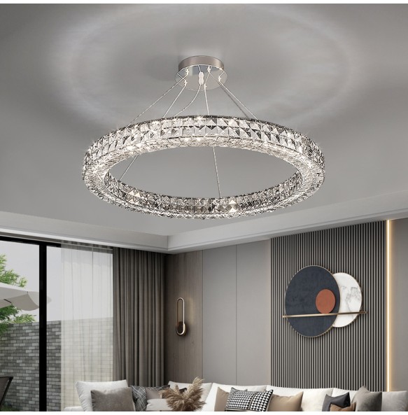 New Ring Crystal Pendant Light Simple Chandelier Home Decoration Lustres Luxury Hanging Lamps for Villa Foyer