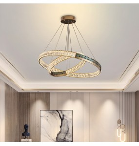 Led Luxury Ring Crystal Pendant Light Gold Stainless Steel Chandelier 2024 Christmas Decoration Lustres for Living Room