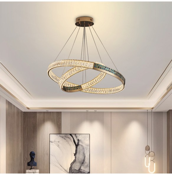 Led Luxury Ring Crystal Pendant Light Gold Stainless Steel Chandelier 2024 Christmas Decoration Lustres for Living Room